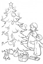 Дети в ожидании подарков на Новый год - раскраска					№4092
