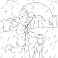 Мальчик с папой под весенним дождиком - раскраска №12585