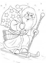 Дед мороз на лыжах и с подарками - раскраска					№10800