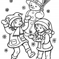 Девочки и снеговик - раскраска №12740