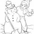 Девочка слепила снеговика - раскраска №4181