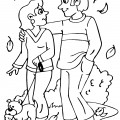 Осенняя прогулка с собакой - раскраска №13428