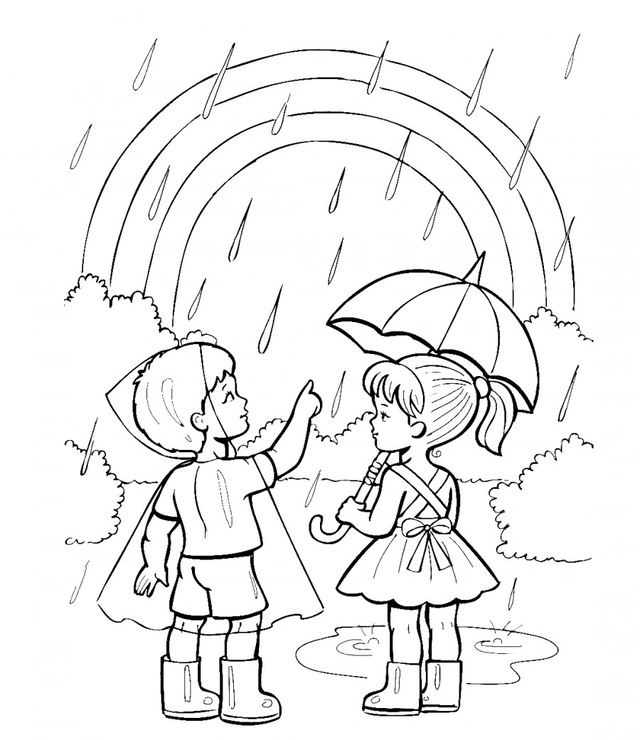 Летний дождик и радуга - раскраска №12109