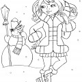 Девочка и снеговик - раскраска №10512