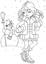 Девочка и снеговик - раскраска					№10512