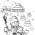 Два снеговичка и домики в снегу - раскраска №2796