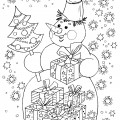 Снеговик и новогодние подарки - раскраска №11837