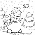 Снеговик и птичка - раскраска №12245