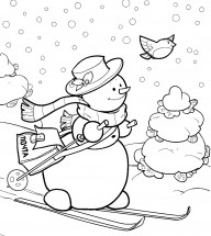 Снеговик и птичка - раскраска					№12245