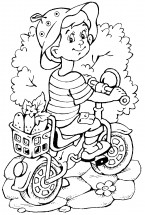 Мальчик на велосипеде - раскраска					№14156