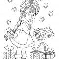 Снегурочка дарит подарки зимой - раскраска №10684