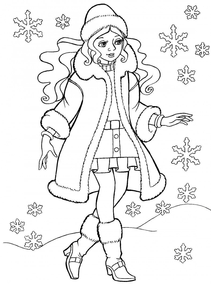 Раскраска девочка в зимней одежде