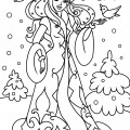 Снегурочка кормит птичек - раскраска №3009