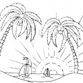 Пальмы и море - раскраска №9574