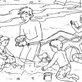 Семья на пляже - раскраска №10641