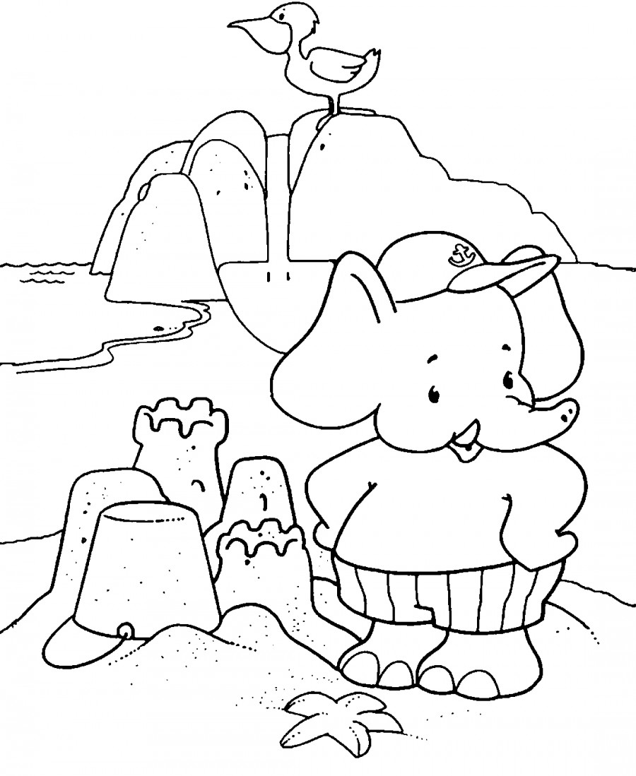 Слоник и песочный замок - раскраска №3083