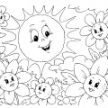 Солнышко и летние цветы - раскраска №8696