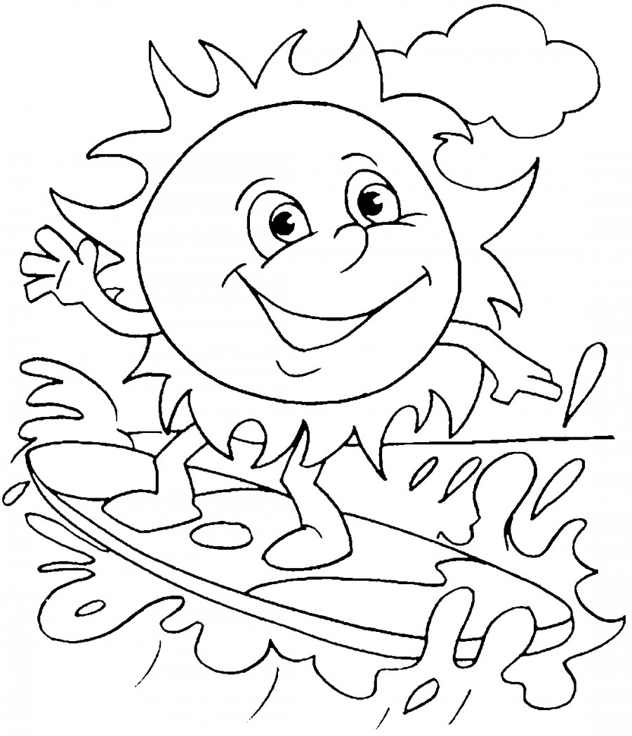 Солнышко катается на доске - раскраска №5923