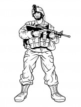 Солдат с пулеметом - раскраска					№5936