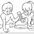 Дети пекут торт маме - раскраска №6648