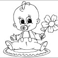 Малыш и цветок для мамы - раскраска №14022