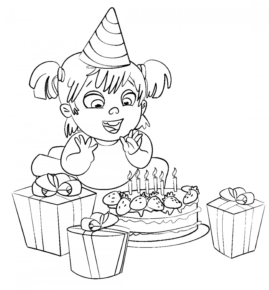 Девушка с тортиком раскраска для детей
