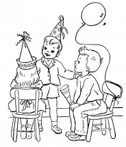Дети празднуют День Рождения - раскраска					№4154