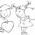 Мальчик и девочка с сердечками - раскраска №12625