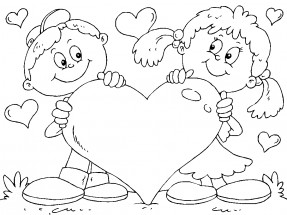 Мальчик и девочка с сердцем - раскраска					№10141