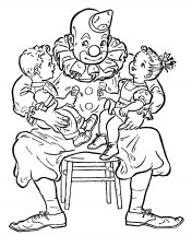 Клоун и дети - раскраска					№8559