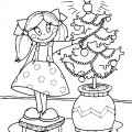 Девочка у Новогодней елочки - раскраска №2943