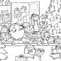 Дети и елка с подарками - раскраска №11119