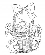 Корзинка с яйцами и кролик - раскраска					№7496
