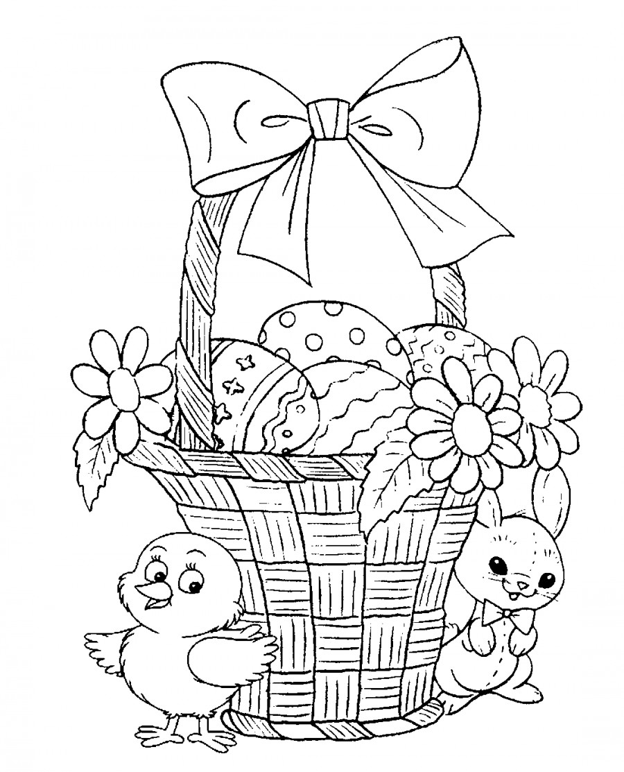 Корзинка с яйцами и кролик - раскраска №7496