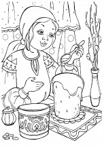 Хозяйка печет паску - раскраска					№13246