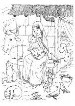 Рождественская сценка с младенецем - раскраска					№11235