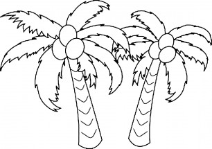 Две пальмы с кокосами - раскраска					№5341