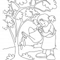 Девочка поливает дерево - раскраска №4174