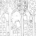 Деревья в городе - раскраска №4053