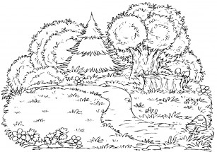 Лес и тропинка - раскраска					№12428