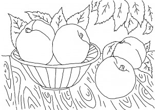 Персики в тарелке - раскраска					№10739