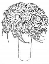 Розы в вазе - раскраска					№11560