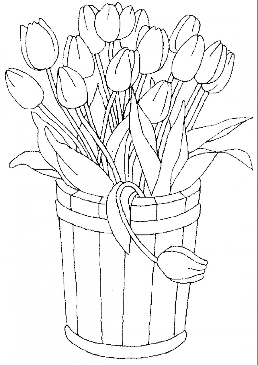 Тюльпаны в ведре - раскраска №14172