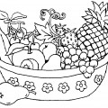 Корзинка в цветочек с ягодами и фруктами - раскраска №12627