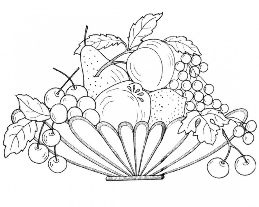 Ягоды в вазе для фруктов - раскраска №4042