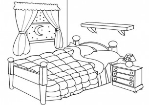 Детская комната с кроватью - раскраска					№13486