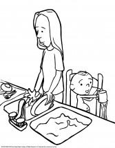 Кухня с мамой и малышом - раскраска					№10425