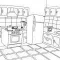 Кухня с плиткой и холодильником - раскраска №11043