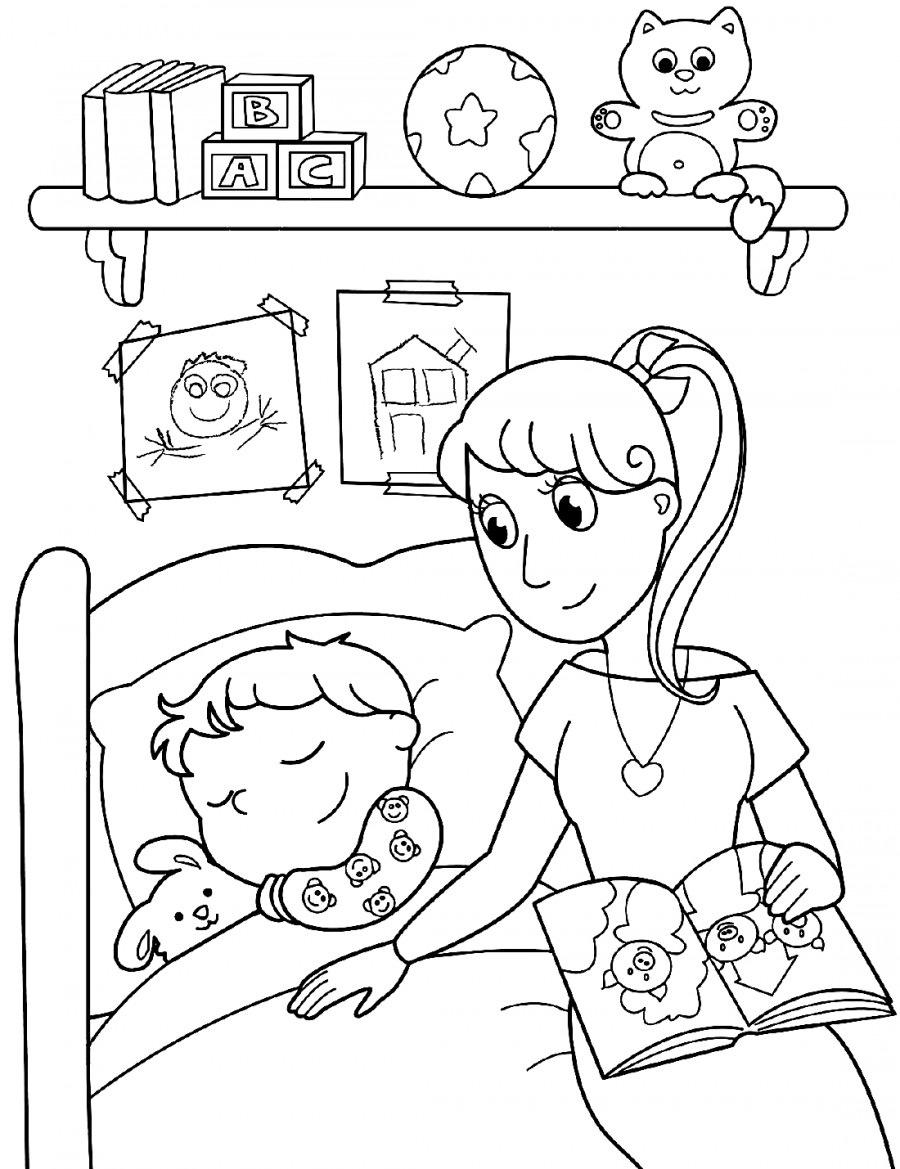 Мама с ребёнком в кроватке раскраска