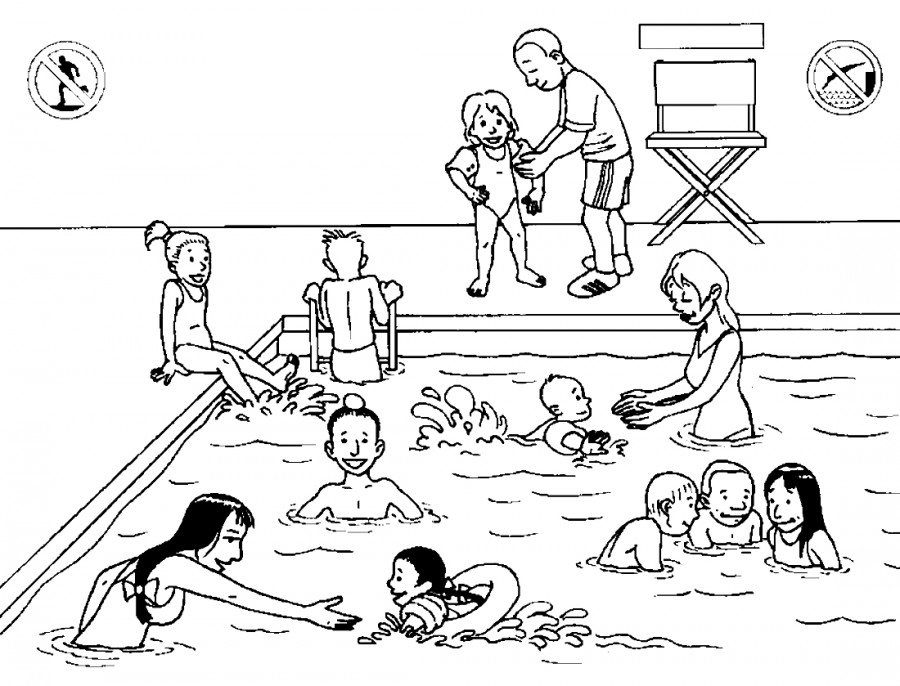 Дети занимаются в бассейне - раскраска №13223